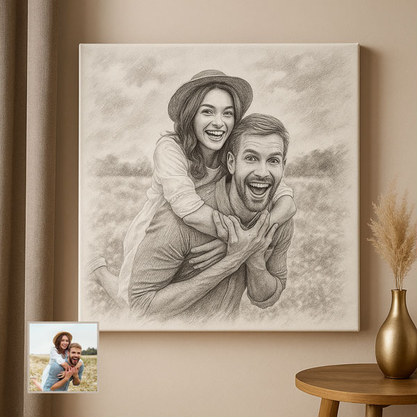 Kişiye Özel Kara Kalem Fotoğraf Baskılı 30X30 Cm Kanvas Tablo